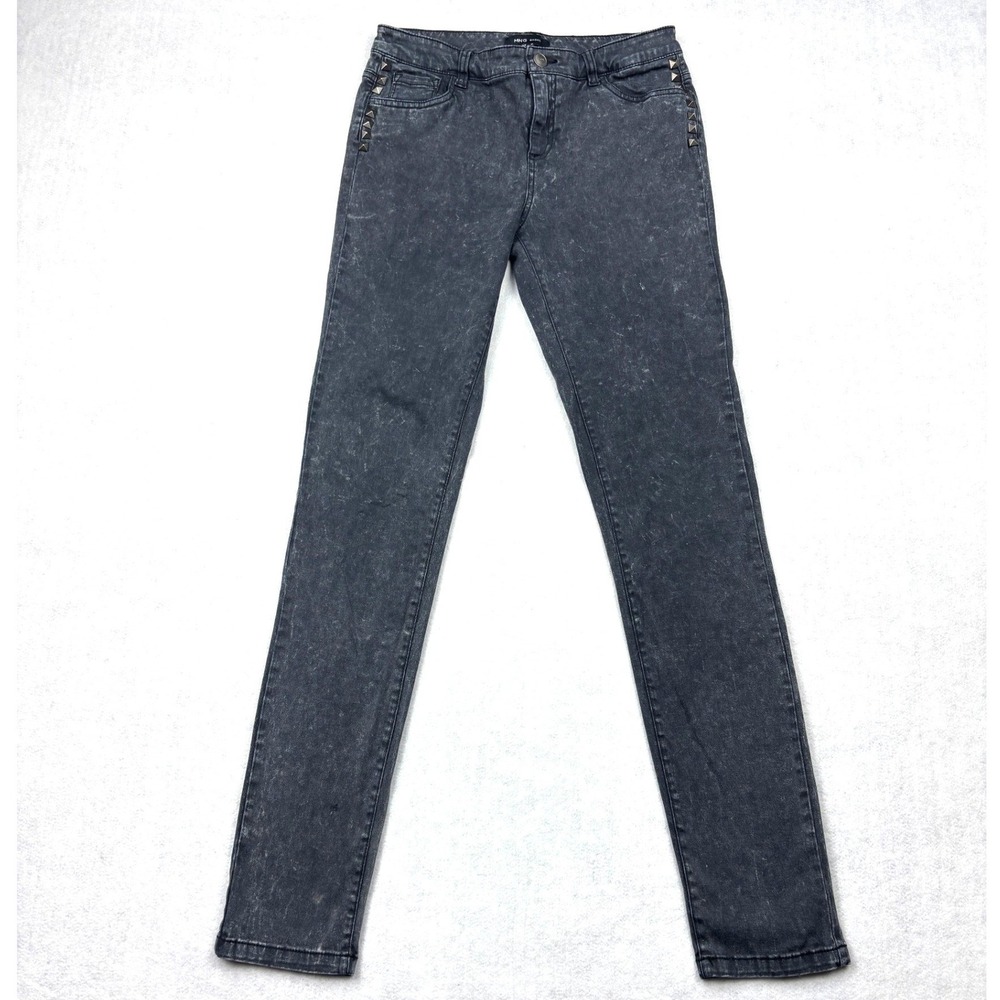 MNG Basics Women Grey Acid Wash Studded Skinny Jeans Size 6 Punk Rock Denim